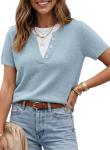 SHEWIN Women's Short Sleeve Summer Sweater, Blue