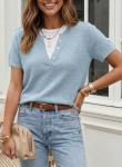SHEWIN Women's Short Sleeve Summer Sweater, Blue