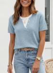 SHEWIN Women's Short Sleeve Summer Sweater, Blue