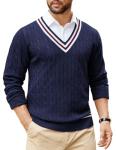 COOFANDY Men's V-Neck Cable Knit Sweater in Navy
