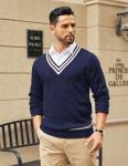 COOFANDY Men's V-Neck Cable Knit Sweater in Navy