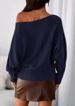 Off The Shoulder Knit Pullover Sweater - Navy