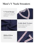 COOFANDY Men's V-Neck Cable Knit Sweater in Navy