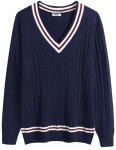 COOFANDY Men's V-Neck Cable Knit Sweater in Navy