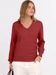 ANRABESS Women's V-Neck Long Sleeve Sweater Red