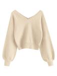 ZAFUL Women's V-Neck Cropped Long Sleeve Sweater