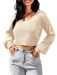 ZAFUL Women's V-Neck Cropped Long Sleeve Sweater