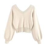 ZAFUL Women's V-Neck Cropped Long Sleeve Sweater