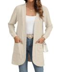 YSYOKOW Long Open Front Women's Cardigan, Beige