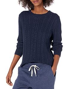 Women's Soft Cable Knit Crewneck Sweater, Navy