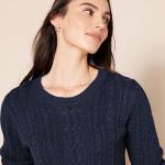 Women's Soft Cable Knit Crewneck Sweater, Navy