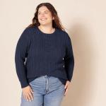 Women's Soft Cable Knit Crewneck Sweater, Navy