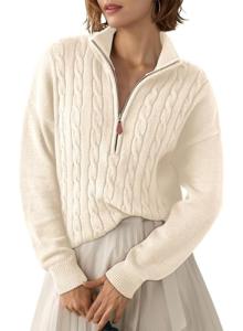 Dokotoo Women’s Trendy White Cable Knit Sweater