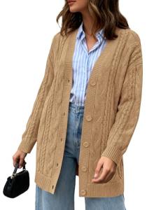 Chunky Cable Knit Cardigan for Women - Khaki