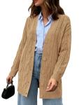 Chunky Cable Knit Cardigan for Women - Khaki