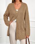 Chunky Cable Knit Cardigan for Women - Khaki