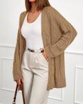 Chunky Cable Knit Cardigan for Women - Khaki