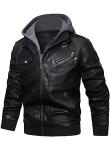 Men’s Faux Leather Zip-Up Bomber Jacket with Hood