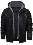 Men’s Faux Leather Zip-Up Bomber Jacket with Hood