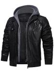 Men’s Faux Leather Zip-Up Bomber Jacket with Hood