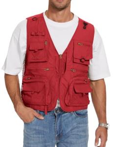 Men's Red Fishing Utility Vest with Pockets