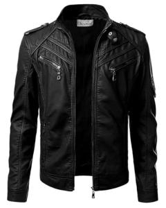 Men's Black Genuine Lambskin Leather Biker Jacket VINTAGE REAL MOTORCYCLE JACKETS FOR MEN (MEDIUM)