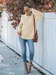 Women's Fall Balloon Sleeve Knit Sweater, Beige