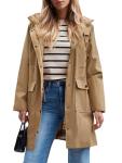 Women's Waterproof Rain Jacket Lightweight Raincoat Hooded Windbreaker Trench Coat (Camel, XX-Large)