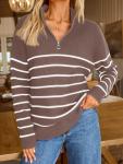 LILLUSORY Women’s Striped Oversized Mock Turtleneck Sweater
