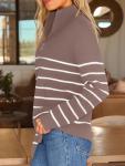 LILLUSORY Women’s Striped Oversized Mock Turtleneck Sweater