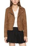 CHARTOU Women's Coffee Faux Suede Biker Jacket