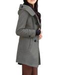 Tanming Women's Warm Double Breasted Wool Pea Coat Trench Coat Jacket with Hood (Grey-XL)
