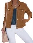 Luvamia Women's Classic Brown Long Sleeve Trucker Jacket