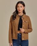 Luvamia Women's Classic Brown Long Sleeve Trucker Jacket