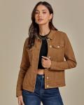 Luvamia Women's Classic Brown Long Sleeve Trucker Jacket