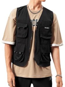 Men's Steampunk Cargo Vest Jacket - Black