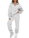 AUTOMET Womens 2 Piece Sweat Sets Long Sleeve Half Zip Sweatshirts with Sweatpants Fall Clothes 2024 Grey L