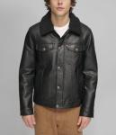 Levi's Men's Faux Leather Classic Trucker Jacket, Black W/Sherpa Collar, S