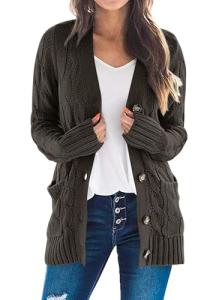 Women's Chunky Knit Cardigan - Dark Grey, XL