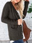 Women's Chunky Knit Cardigan - Dark Grey, XL