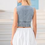 Women Y2K Button Down Denim Vest Sexy Sleeveless Denim Crop Top Low Cut Strapless Jean Corset Bustier Streetwear