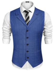 COOFANDY Men's Vests Formal Slim Fit Casual Suit Vest Single Breasted Lapel Formal Business Dress Vest for Wedding, Blue, L