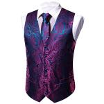 Barry.Wang Men Purple Blue Paisley Dress Vest Matched Tie Set Suit Waistcoat Formal Wedding 5PCS