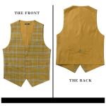HISDERN Men's Suit Vest Formal Yellow Plaid Dress Waistcoat for Men Business Slim Fit Vests with 3 Pocket Vest for Suits or Tuxedo