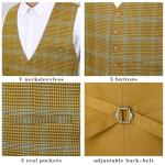 HISDERN Men's Suit Vest Formal Yellow Plaid Dress Waistcoat for Men Business Slim Fit Vests with 3 Pocket Vest for Suits or Tuxedo