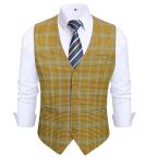 HISDERN Men's Suit Vest Formal Yellow Plaid Dress Waistcoat for Men Business Slim Fit Vests with 3 Pocket Vest for Suits or Tuxedo