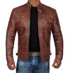Decrum Men's Leather Jacket - Motorcycle Jackets for Men | [1100084] Diamond 1 Brown, L