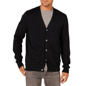 Men's V-Neck Cotton Cardigan Sweater - Black