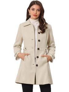 Allegra K Women's Classic Beige Winter Pea Coat