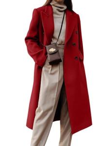 Women's Maple Red Long Wool Double-Breasted Coat